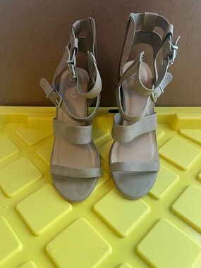 Women’s Beige Ankle-Strap Block Heels